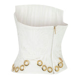 White Lace Corset Top With Gold Eyelet Details