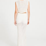 White Embroidery Striped Crochet Maxi Skirt