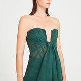 Strapless Baloon Mini Dress With Deep V Cut And See-Through Waist Details
