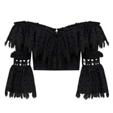 Off the Shoulder Ruffled Top with Leaf Fringes