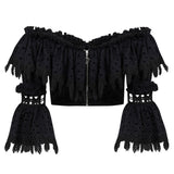 Off the Shoulder Ruffled Top with Leaf Fringes