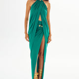 Green Buzzy Halter Neck Top with Gold Accessory Details