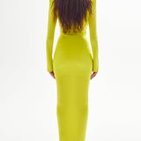 Lemon Buzzy Long Sleeve Maxi Dress with Shoulder Pads and Drape Details