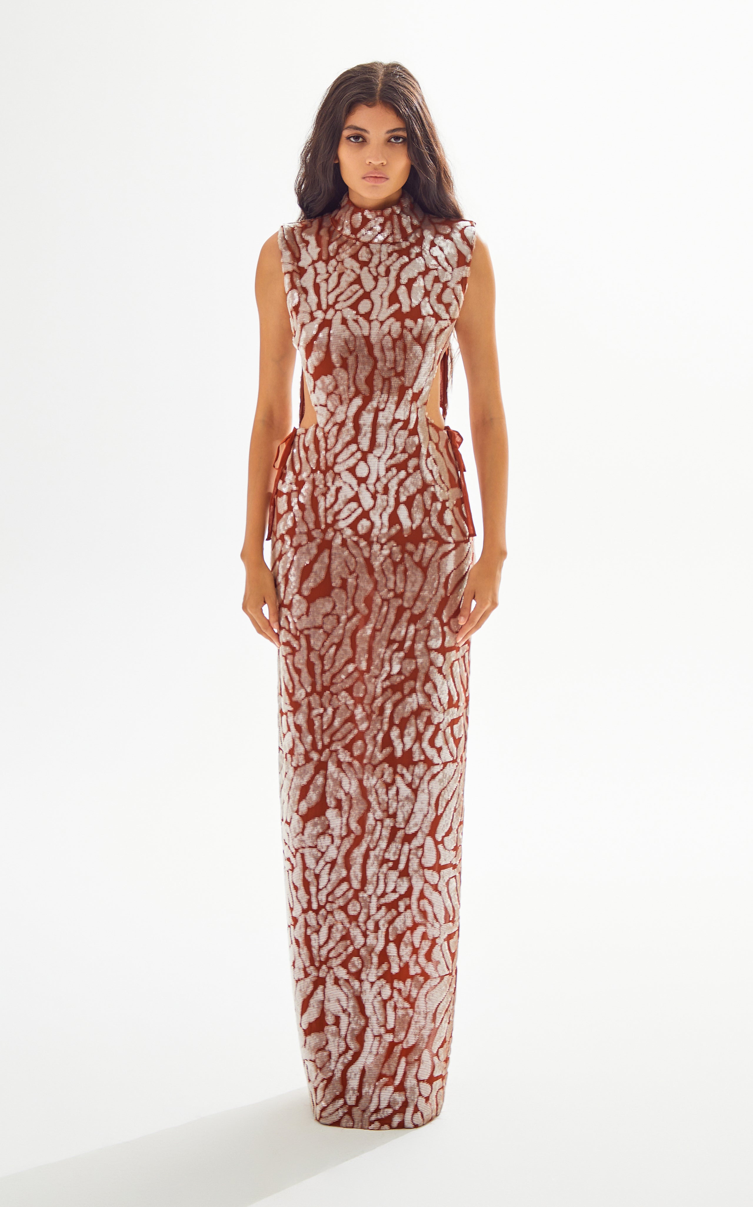 turtle neck maxi dress Chocolate with Patterned Sequin and Open Back – RAISA VANESSA INT Short Tight Red Dress 2022-4 do not bleach Size:22–22.5 Neck – 37/38 Sleeve