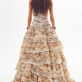 Safari Strapless Ruffled Tulle Maxi Gown