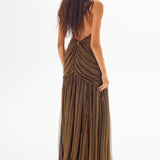 Tulle Maxi Dress with Deep Decolette and Drape Details