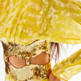 Lemon Mini Dress with Cutout Waist and Patterned Sequin Details