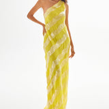 One Shoulder Lemon Maxi Dress with Patterned Sequin Details