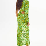 Pistachio One Shoulder Maxi Dress with Patterned Sequin and High Slit Details