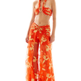 Halter Neck Lace Tulle Bra with Gold Embroidery