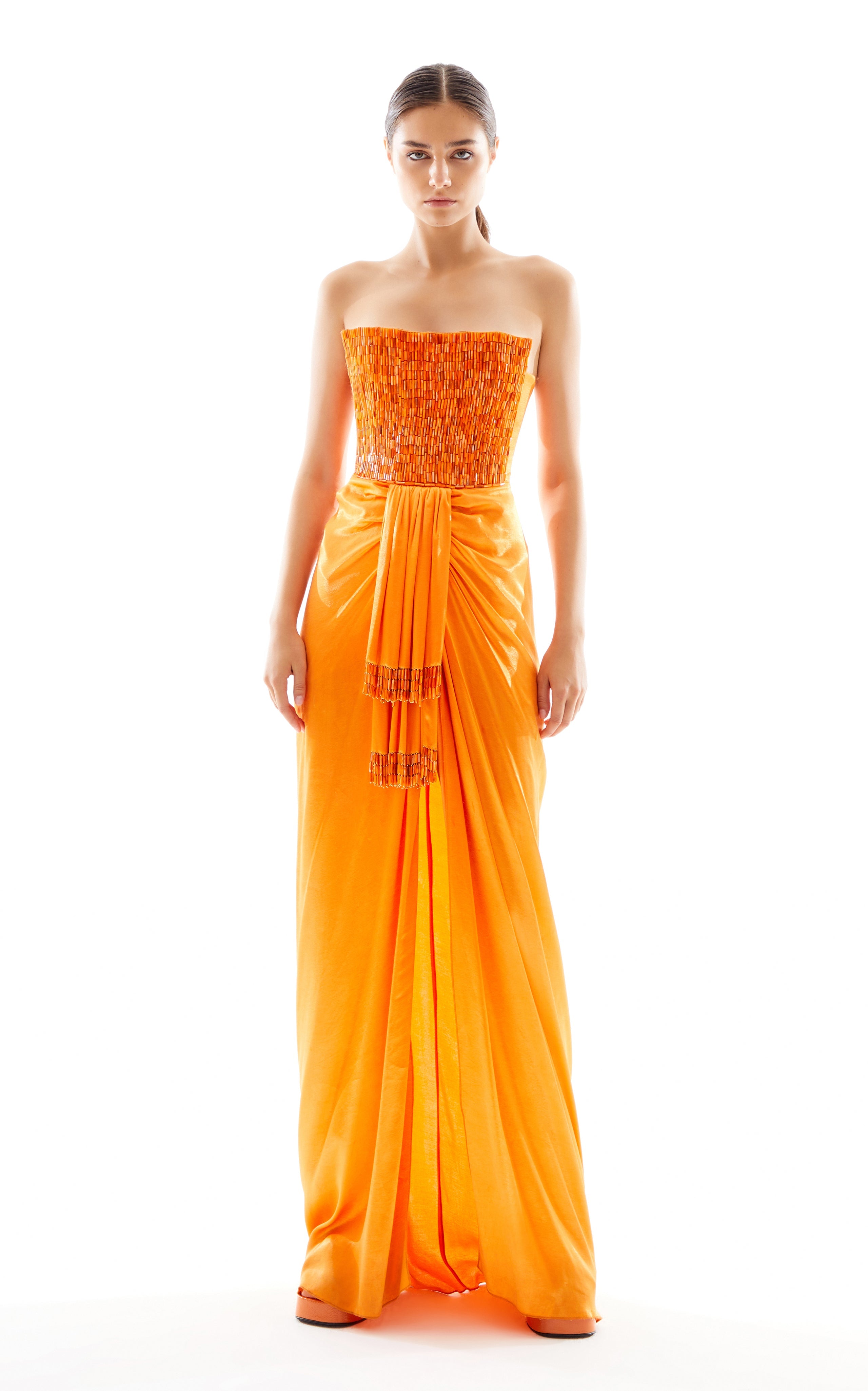 strapless orange maxi dress Strapless Satin Maxi Dress – RAISA VANESSA INT