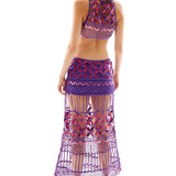 Crystal Embellishements Lace Midi Skirt with Hologram Details