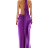 Halter Neck Buzi Maxi Dress with High Slit and Gold Chain