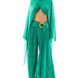 Crushed Chiffon Palazzo Pants with Gold Chain Belt