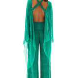 Crushed Chiffon Palazzo Pants with Gold Chain Belt