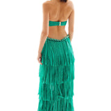 Crushed Chifffon Lazer Cut Maxi Dress with Cutout Details