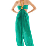 Crushed Chiffon Baggy Jumpsuit with Gold Chain Detail