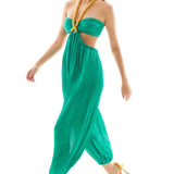 Crushed Chiffon Baggy Jumpsuit with Gold Chain Detail