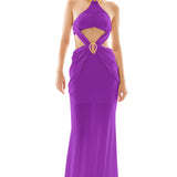 Halter Neck Buzi Maxi Dress with Cutout and Gold Chain Details