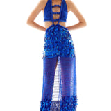 Halter Neck Crystal Embroidery Chiffon Maxi Dress