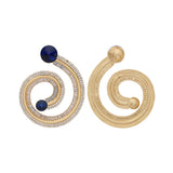 Blue Gold Crystal Detailed Rounded Earrings