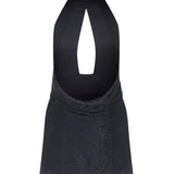 Stone Embroidered Black Mini Dress with Velvet Neck Detail