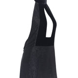 Stone Embroidered Black Mini Dress with Velvet Neck Detail