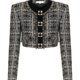 Tweed Crop Jacket with Gold Buckles