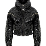 Embroidered Patent Leather Puffer Jacket