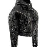 Embroidered Patent Leather Puffer Jacket
