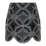 Quilted Embroidered Crop Mini Skirt with Crystal Embellishment