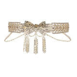Gold Metal Belt with Ribbon Buckle and Crystal