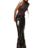 Bronze Square Sequined Maxi Skirt with Grain Belt