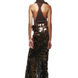 Bronze Square Sequined Maxi Skirt with Grain Belt