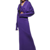 Purple Long Sleeve Cross-Body Maxi Dress