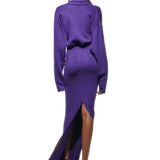 Purple Long Sleeve Cross-Body Maxi Dress