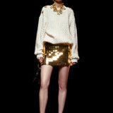 Gold Square Sequined Mini Skirt