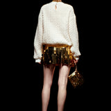 Gold Square Sequined Mini Skirt
