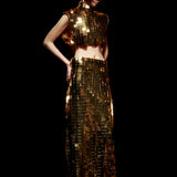 Gold Square Sequined Maxi Skirt