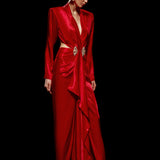 Red High Shoulder Maxi Dress