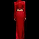 Red High Shoulder Maxi Dress