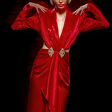 Red High Shoulder Maxi Dress