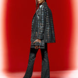 Ecose V-Neck Antrasit Blazer with Crystal Stone Details