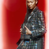 Ecose V-Neck Antrasit Blazer with Crystal Stone Details