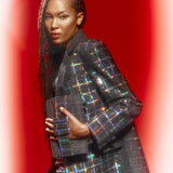 Ecose V-Neck Antrasit Blazer with Crystal Stone Details