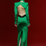 Knitted Green Midi Dress with High Neck and Belt Detail