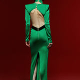 Knitted Green Midi Dress with High Neck and Belt Detail without Buckle