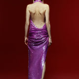Degage Purple Sequined Maxi Dress with Halter Neck