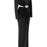 Black Jersey Maxi Dress With Crystal Stone Detail