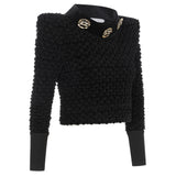 Black Velvet Crochet Sweater with Gold Details